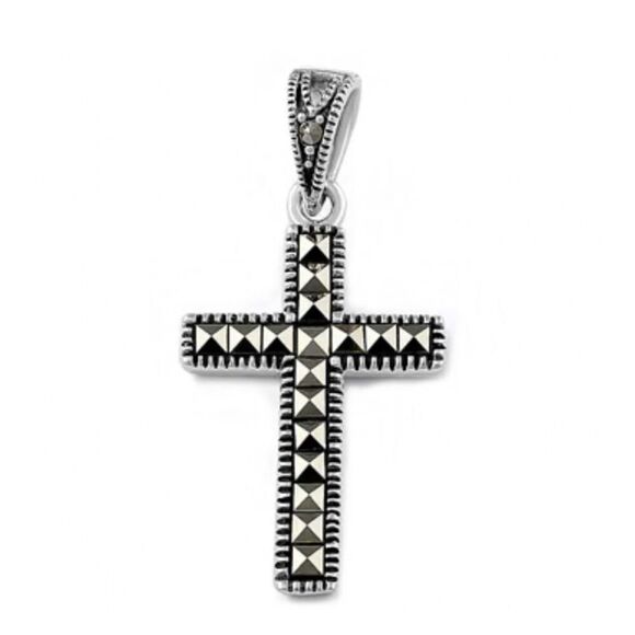 Sterling Silver Marcasite Cross Necklace Pendant New - Picture 2 of 3